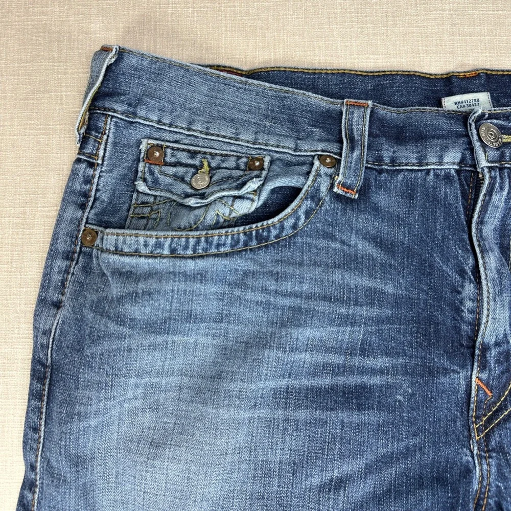 True Religion Ricky Jeans Mens 44 Blue Straight Leg Med Wash Horseshoe Made USA